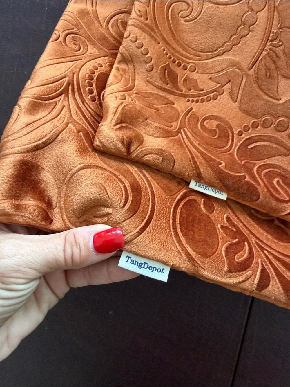 Decorative Paisley Velvet Accent Pillow Cover - Orange Color Set of 2